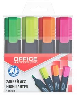 Zakreślacz fluorescencyjny OFFICE PRODUCTS, 1-5mm (linia), 4szt., mix kolorów