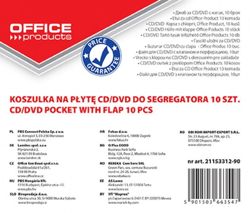 Koperty na płyty CD/DVD OFFICE PRODUCTS, do wpinania, PP, 10szt., transparentny