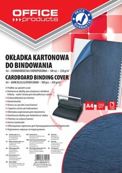 Okładki do bindowania OFFICE PRODUCTS, karton, A4, 250gsm, skóropodobne, 100szt., ciemnoniebieskie