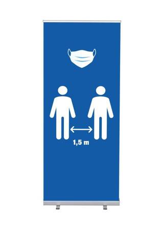 Roll-Banner Budget 85 Komplettset Mask und 1,5 Meter Abstand Blau