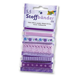 Wstążki materiałowe, purpurowe, 6szt.