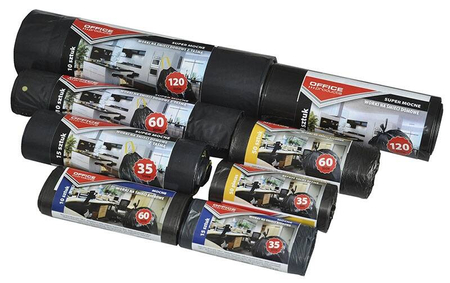 Worki na śmieci biurowe OFFICE PRODUCTS, standard (HDPE), 60l, 50szt., czarne