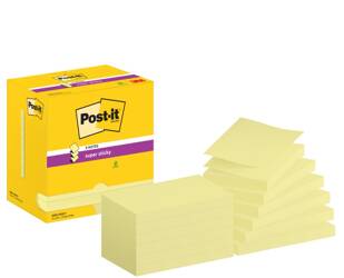 Karteczki samoprzylepne POST-IT Super Sticky Z-Notes do podajnika, 76x127mm, 12x90 kart., żółty