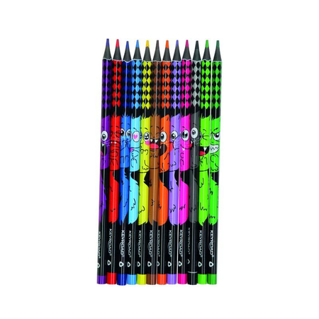 Kredki ołówkowe KEYROAD, trójkątne, wzór zwierzęcy, 12 kolorów