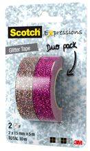 Taśma brokatowa SCOTCH® Expressions (C514-2PACK1), 15mm, 5m, zawieszka, 2 szt., wielokolorowa/różowa