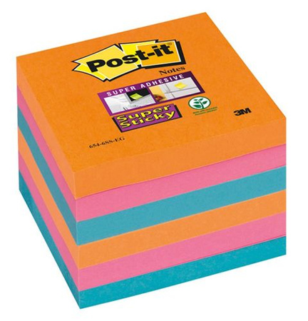 Bloczek samoprzylepny POST-IT® Super Sticky (654-6SS-EG), 76x76mm, 6x90 kart., bangkok