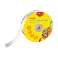 Wstążka KEYROAD, podwójna, satynowa, 25mm x 22,86m, na szpulce, biała