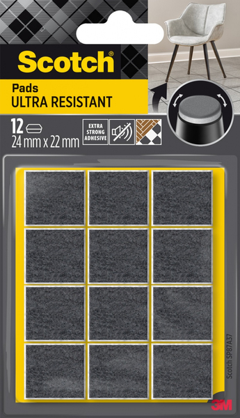 Ultra odporne podkładki filcowe SCOTCH, kwadrat, 24x22mm, 12 szt., czarne
