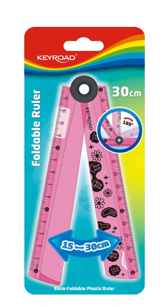 Cyrkola KEYROAD, linijka 15-30cm + kątomierz + cyrkiel w jednym, zawieszka, mix kolorów