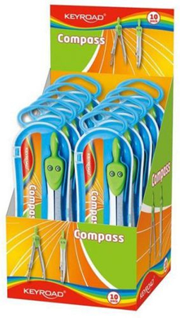 Cyrkiel KEYROAD, standard, metalowy, w etui z grafitami, mix kolorów