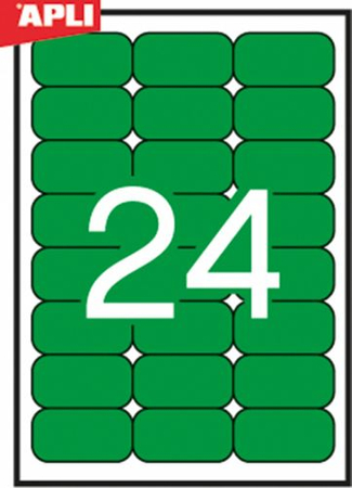 Etykiety kolorowe APLI, 70x37mm, zaokrąglone, zielone, 20 ark.