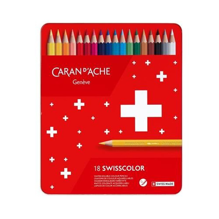 Kredki CARAN D'ACHE Swisscolor Aquarelle, z efektem akwareli, sześciokątne, 18szt., mix kolorów