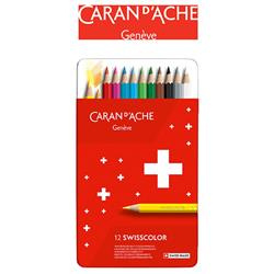 Kredki CARAN D'ACHE Swisscolor, metalowe pudełko, 12 szt.