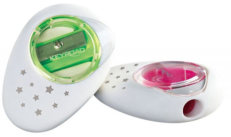 Temperówka KEYROAD Cappy, plastikowa, pojedyncza, z gumką, pakowane na displayu, mix kolorów
