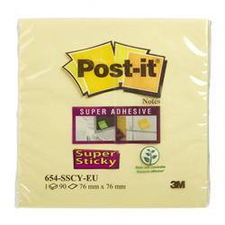 Karteczki samoprzylepne POST-IT® Super Sticky (654-6SSCY-EU), 76x76mm, 1x90 kart., żółte