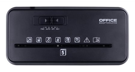 Niszczarka OFFICE PRODUCTS, ścinki, do 5 kartek A4, kosz 8l, czarna