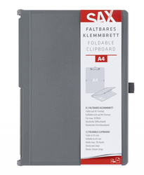 Clipboard składany SAX, PP, A5/A4, z met. klipsem, z gumką i uchwytem na długopis, szary