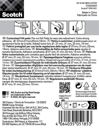 Regulowane podkładki filcowe SCOTCH, samoprzylepne, okrągłe, 19-37mm, 4 szt., beżowe