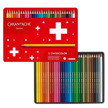 Kredki CARAN D'ACHE Swisscolor Aquarelle, z efektrm akwareli, sześciokątne, 30szt., mix kolorów