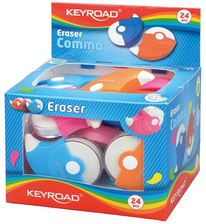 Gumka uniwersalna KEYROAD Comma, pakowane na displayu, mix kolorów