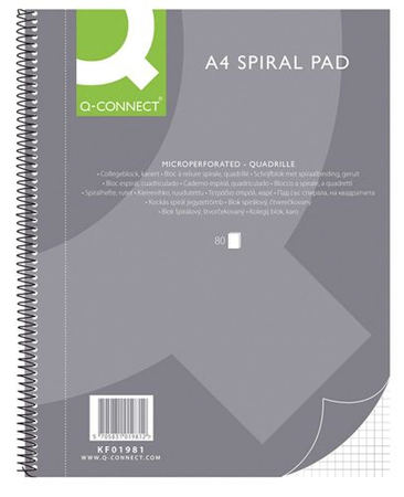 Kołonotatnik Q-CONNECT, A4, w kratkę, 80 kart., 70gsm, perforacja