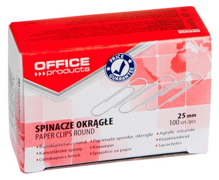 Spinacze okrągłe OFFICE PRODUCTS, 25mm, 100szt., srebrne