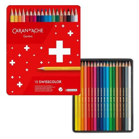 Kredki CARAN D'ACHE Swisscolor Aquarelle, z efektem akwareli, sześciokątne, 18szt., mix kolorów