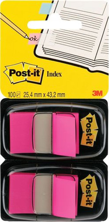 Zakładki indeksujące POST-IT® (680-BP2EU), PP, 25x43mm, 2x50 kart., jaskraworóżowe