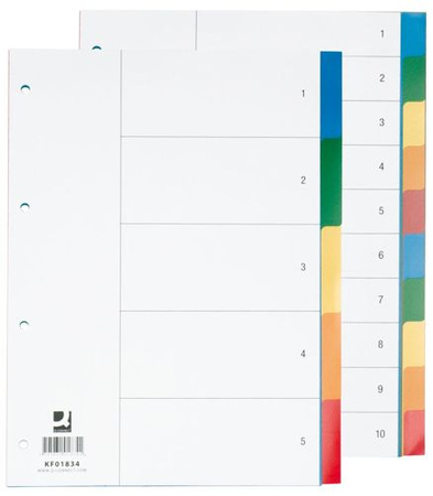 Przekładki Q-CONNECT, PP, A4, 230x297mm, 10+1 kart, mix kolorów