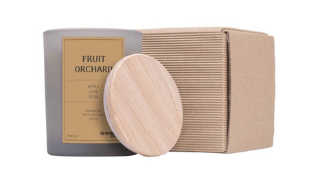 Świeca sojowa DONAU HOME, w szarym szkle, drewniana pokrywa i knot, Fruit Orchard, 200g