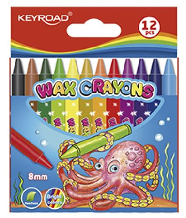 Kredki świecowe KEYROAD, 12szt., 8mm, pakowane na displayu, mix kolorów