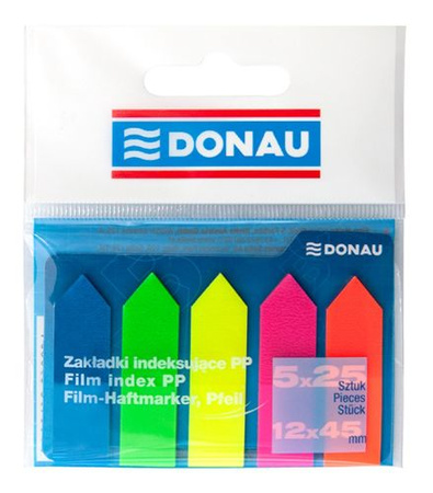 Zakładki indeksujące DONAU, PP, 12x45mm, strzałka, 5x25 kart., mix kolorów