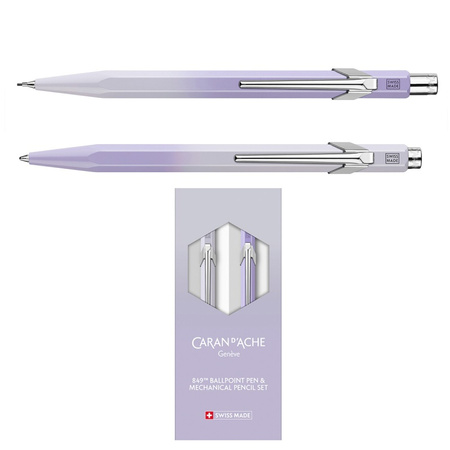 Zestaw długopis 849 + ołówek 844 Caran d’Ache Blooming Lavender, w etui, liliowo-szary