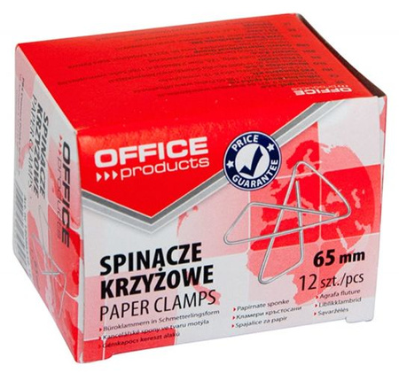 Spinacze krzyżowe OFFICE PRODUCTS, 65mm, 12szt., srebrne