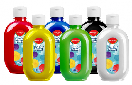 Farba plakatowa KEYROAD, 300ml, butelka, 6 szt., mix kolorów podstawowych