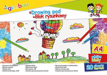 Blok rysunkowy GIMBOO, A4, 20 kart., 70gsm, biały