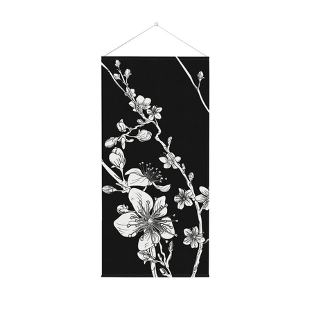 Wall Hanging Tapestry 58 x 120 cm Abstract Japanese Cherry Blossom Black