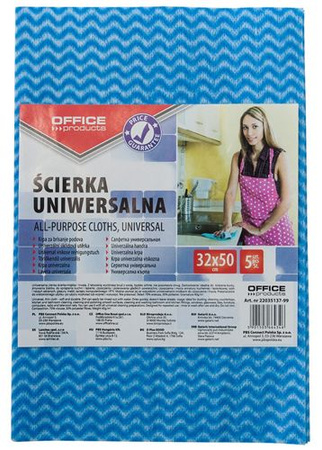 Ścierka uniwersalna OFFICE PRODUCTS, wiskoza 70%, gr. 40g/mkg, 32x50cm, 5szt., mix kolorów