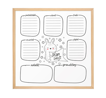 Tablica sucho-magnetyczna z nadrukiem Plan Lekcji 40x40 w ramie drewnianej