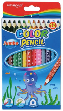 Kredki ołówkowe KEYROAD Jumbo, trójkątne, 12szt., mix kolorów
