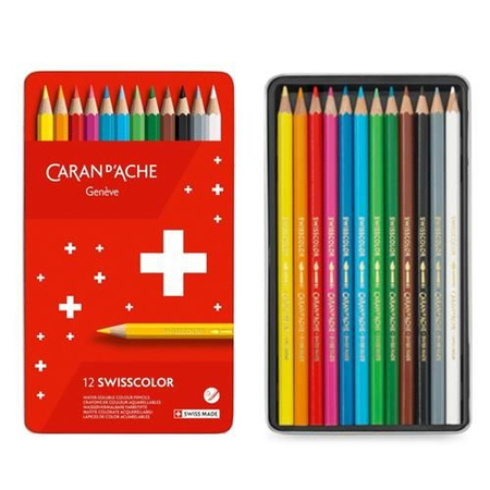 Kredki CARAN D'ACHE Swisscolor Aquarelle, z efektrm akwareli, sześciokątne, 12szt., mix kolorów
