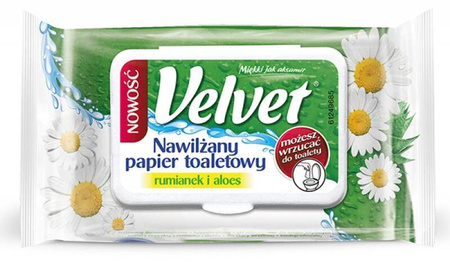 Papier toaletowy celulozowy VELVET Rum&Aloe, nawilżany, 42 listki, biały