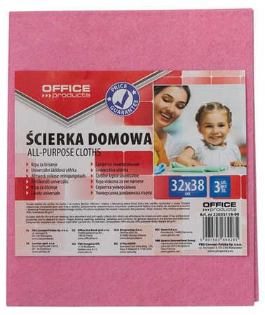 Ścierka domowa OFFICE PRODUCTS, wiskoza 70%, gr. 80g/mkg, 32x38cm, 3szt., mix kolorów