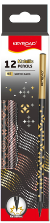 Ołówek KEYROAD Metallic, okrągły, czarne drewno, 12 szt., holograficzne wzory