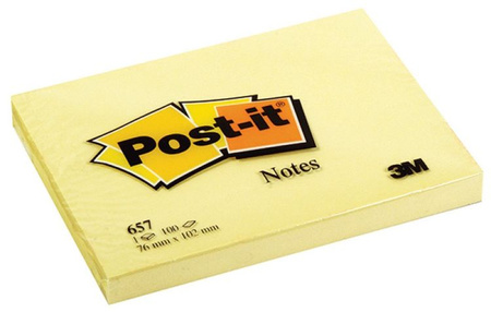 Karteczki samoprzylepne POST-IT® (657), 102x76mm, 1x100 kart., żółte