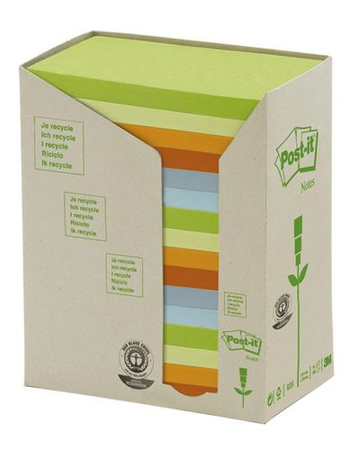 Bloczek samoprzylepny ekologiczny POST-IT®(655-1RPT), 127x76mm, 16x100 kart., pastelowy