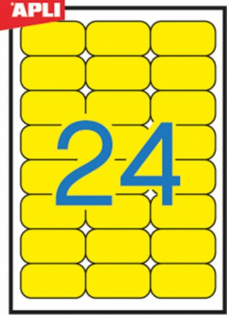 Etykiety kolorowe APLI, 70x37mm, zaokrąglone, żółte, 20 ark.