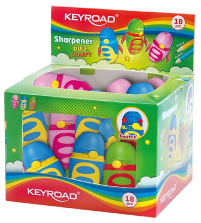 Temperówka KEYROAD Duo, z przącznikiem ostrzenia, pakowane na displayu, mix kolorów