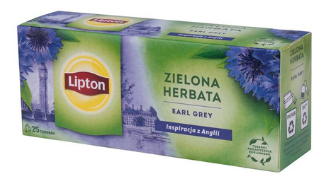 Herbata LIPTON Earl Grey, zielona, 25 torebek