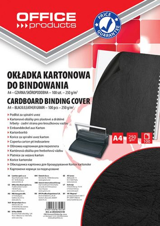 Okładki do bindowania OFFICE PRODUCTS, karton, A4, 250gsm, skóropodobne, 100szt., czarne